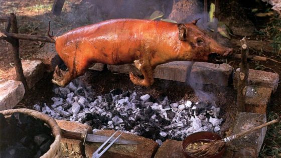 Cerdo asado en púa